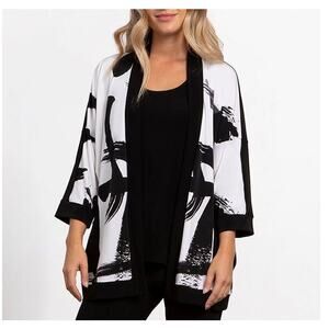 Sympli Women's Kimono Cardigan Black and White Size 10 Abstract Print NWT